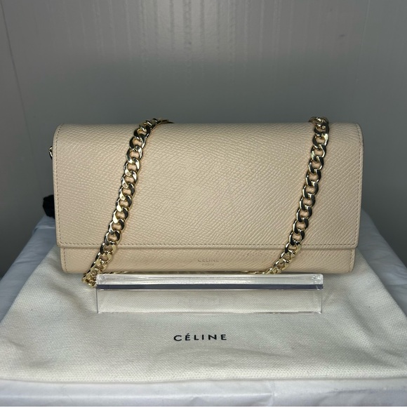 Celine Cream Clutch Wallet with Crossbody Chain and Dustbag - Picture 1 of 14